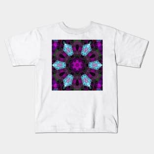 Mosaic Kaleidoscope Flower Purple and Blue Kids T-Shirt